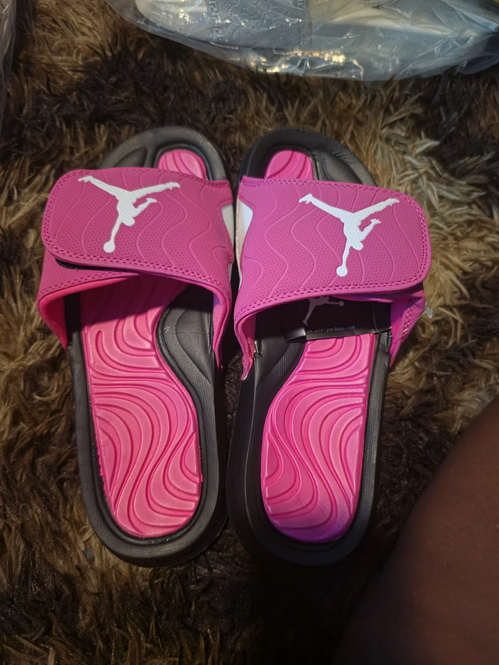 Jordan Kids Pink and Black Adjustable Slide Sandals